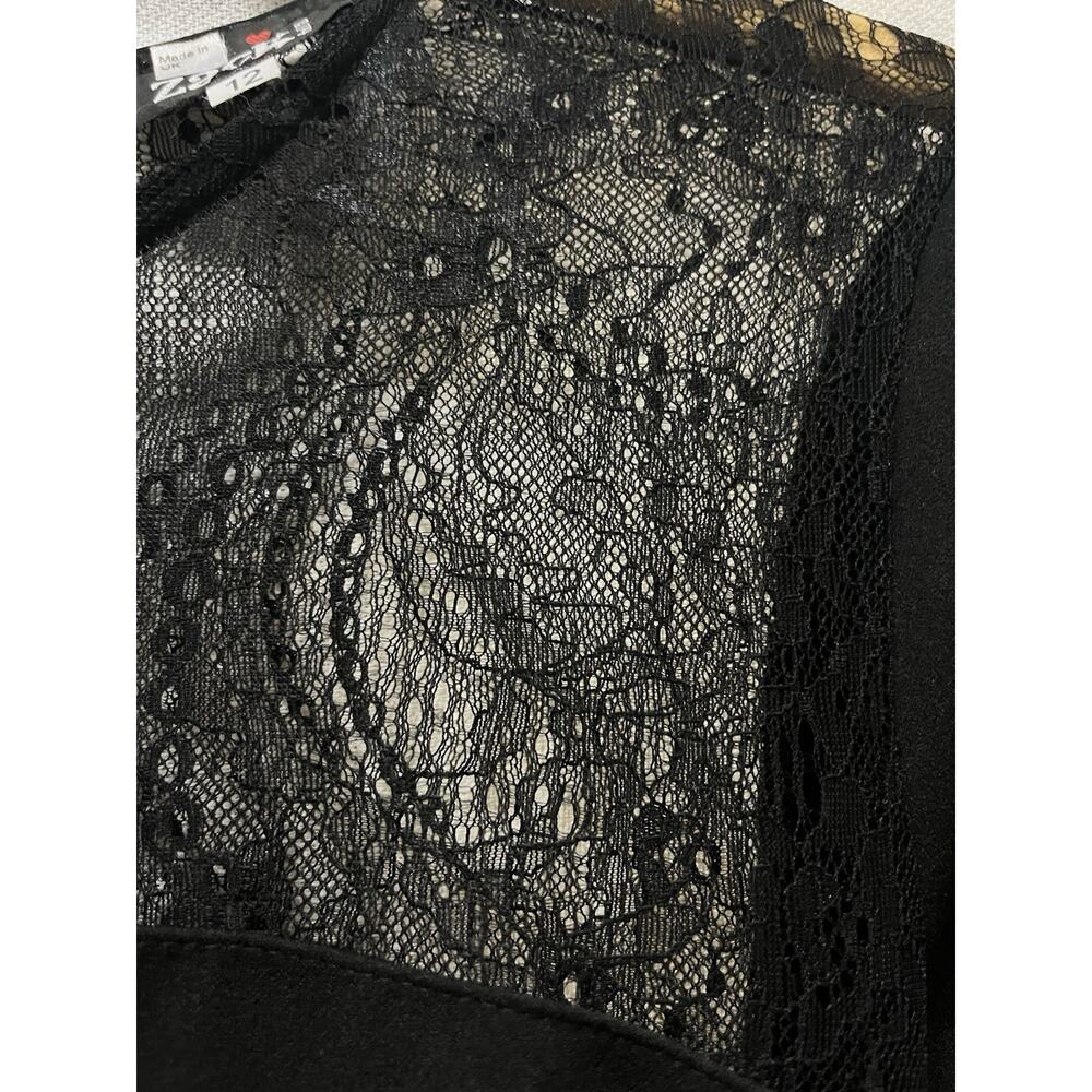 John Zack Tall Black Lace Dress With Split Sleeves US 8 UK 12 Witchy Whimsigoth - Picture 4 of 13